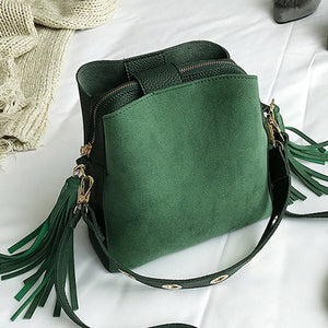 Women Bucket Bag Vintage Tassel Messenger Bag
